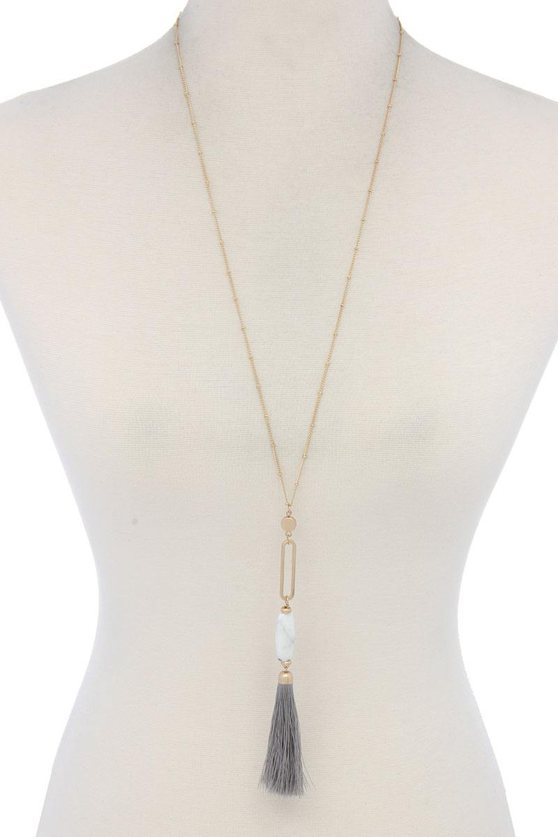 Cut Out Long Oval Bead Tassel Pendant Necklace – alternate view