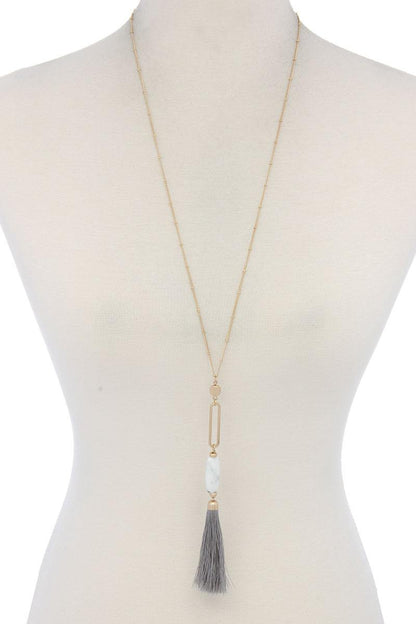 Cut Out Long Oval Bead Tassel Pendant Necklace – alternate view