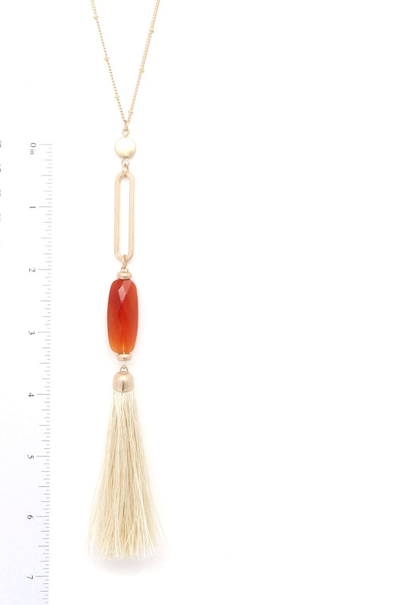 Cut Out Long Oval Bead Tassel Pendant Necklace – alternate view