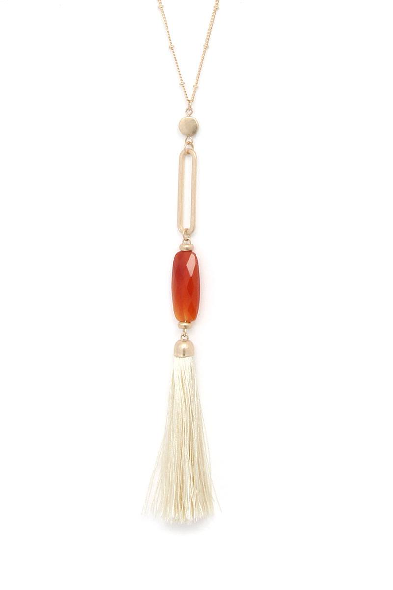 Cut Out Long Oval Bead Tassel Pendant Necklace – alternate view
