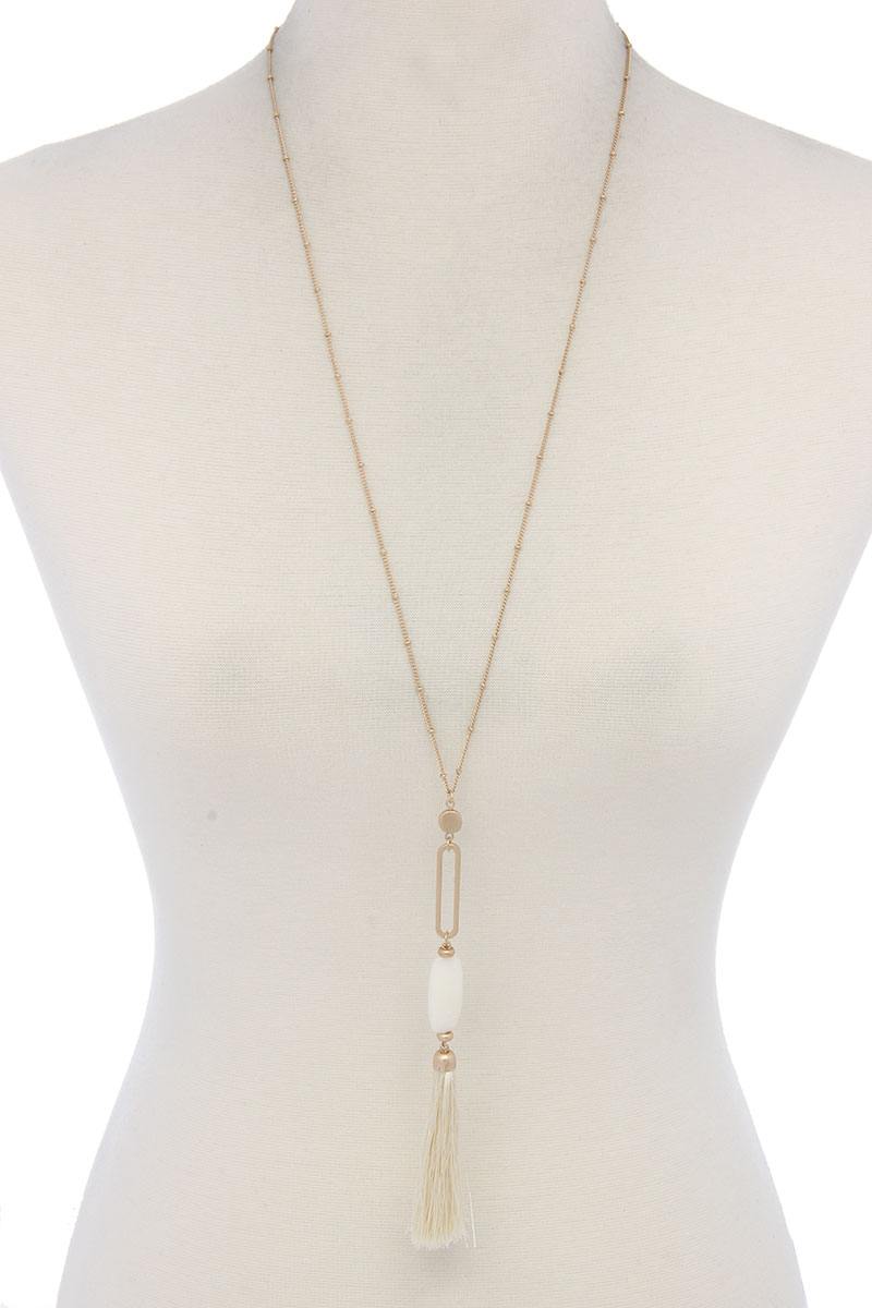 Cut Out Long Oval Bead Tassel Pendant Necklace – alternate view