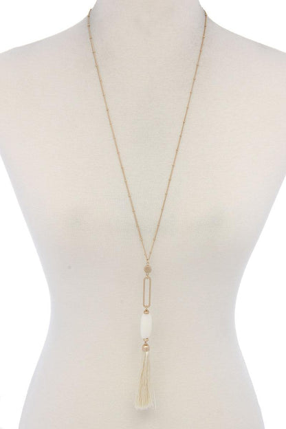 Cut Out Long Oval Bead Tassel Pendant Necklace – alternate view