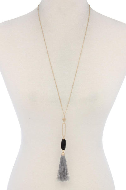 Cut Out Long Oval Bead Tassel Pendant Necklace – alternate view