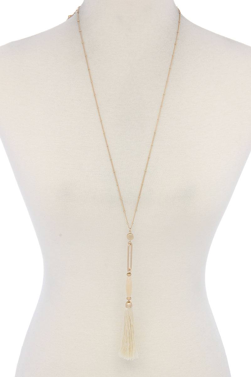 Cut Out Long Oval Bead Tassel Pendant Necklace – alternate view