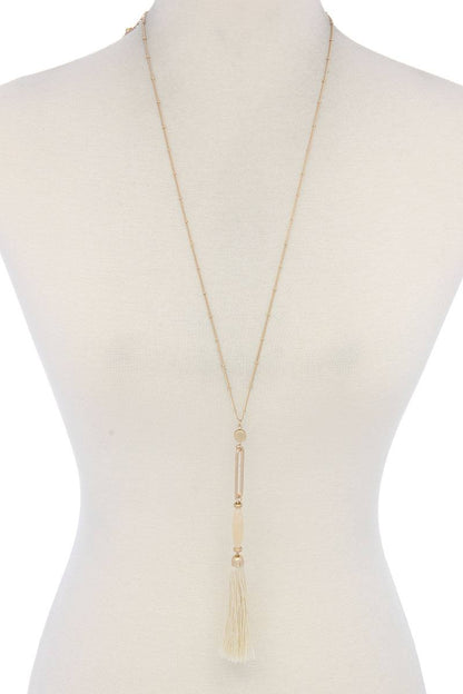 Cut Out Long Oval Bead Tassel Pendant Necklace – alternate view