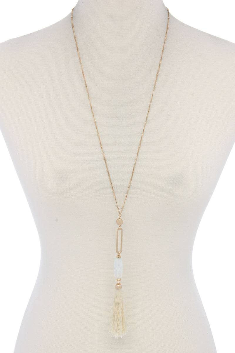Cut Out Long Oval Bead Tassel Pendant Necklace – alternate view