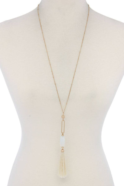 Cut Out Long Oval Bead Tassel Pendant Necklace – alternate view