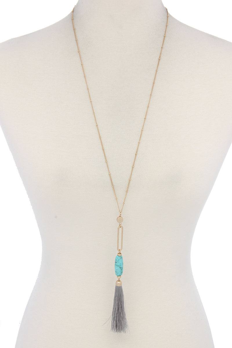 Cut Out Long Oval Bead Tassel Pendant Necklace – alternate view