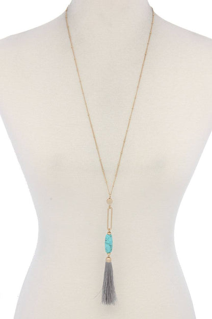 Cut Out Long Oval Bead Tassel Pendant Necklace – alternate view