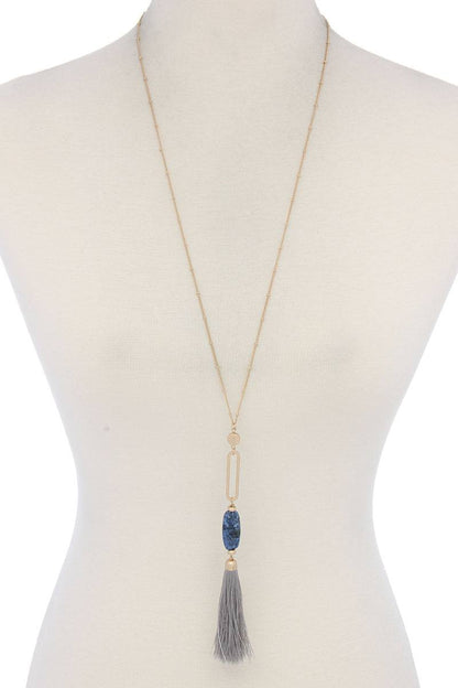 Cut Out Long Oval Bead Tassel Pendant Necklace – alternate view