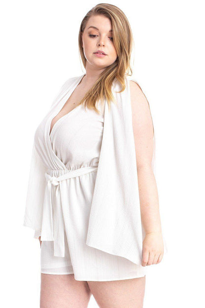 Shimmer Fabric Draped Open Sleeve Romper – alternate view