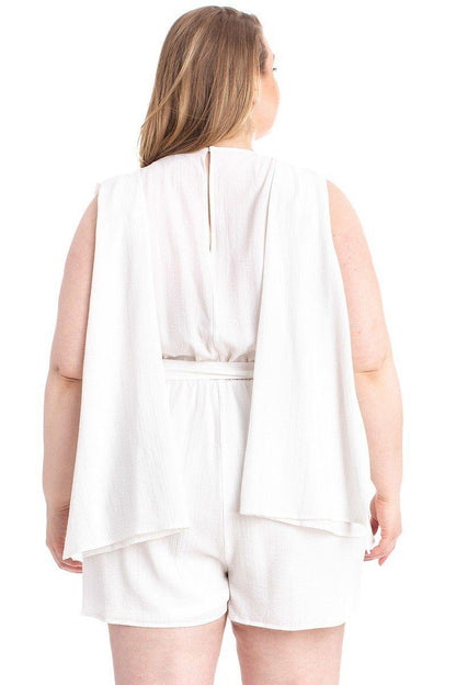 Shimmer Fabric Draped Open Sleeve Romper – alternate view