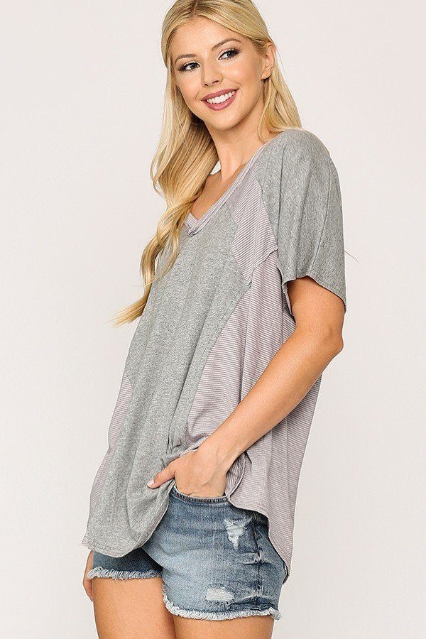 Rib Knit Mixed Dolman Sleeve Top With Round Hem – alternate view