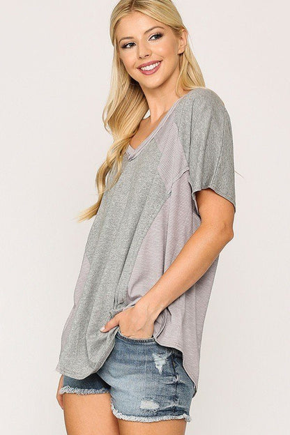 Rib Knit Mixed Dolman Sleeve Top With Round Hem – alternate view