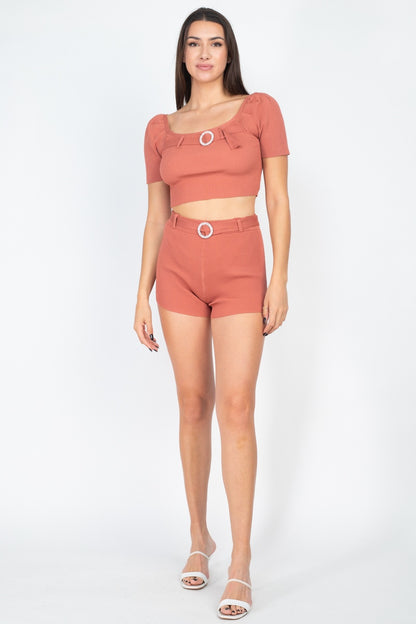 Scoop Neck Crop Top And Ribbed Shorts – alternate view