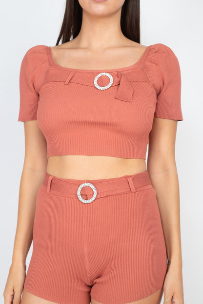 Scoop Neck Crop Top And Ribbed Shorts – alternate view