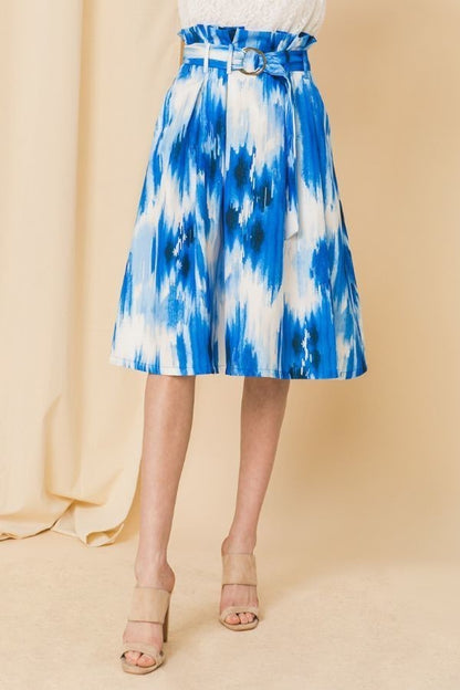 Self-Buckle Belt Printed Skirt