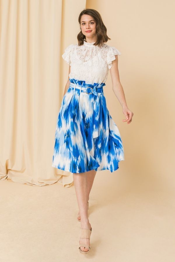 Self-Buckle Belt Printed Skirt – alternate view