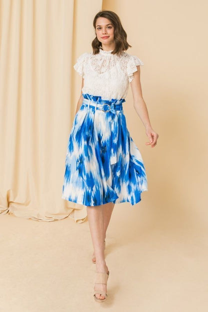 Self-Buckle Belt Printed Skirt – alternate view