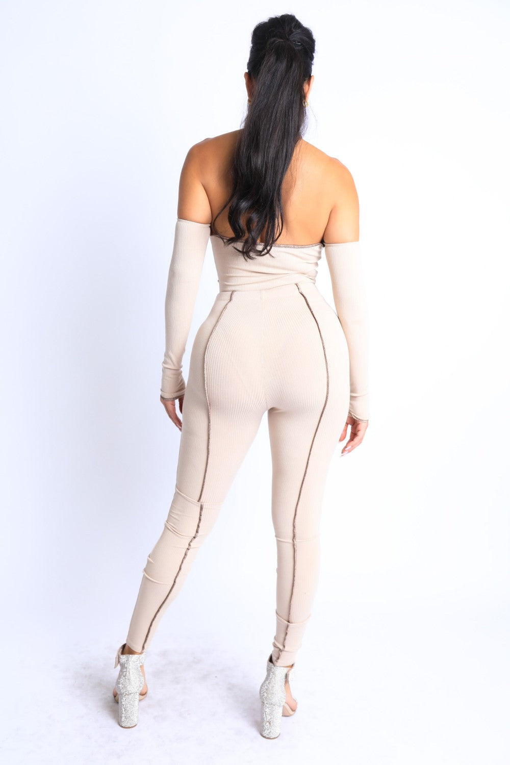 Overlock Detailed Cross Halter Keyhole Neck Off Shoulder Set – alternate view