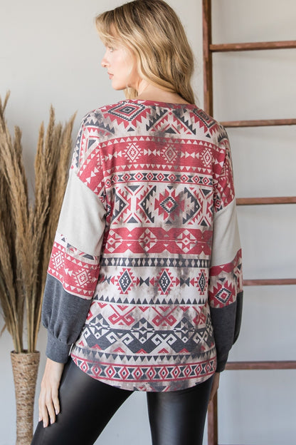 Beautiful Aztec Print Long Sleeve Sweater – alternate view