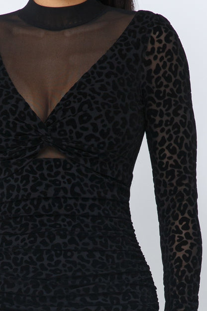 Animal Print Long Sleeve Mock Neck Mini Dress – alternate view