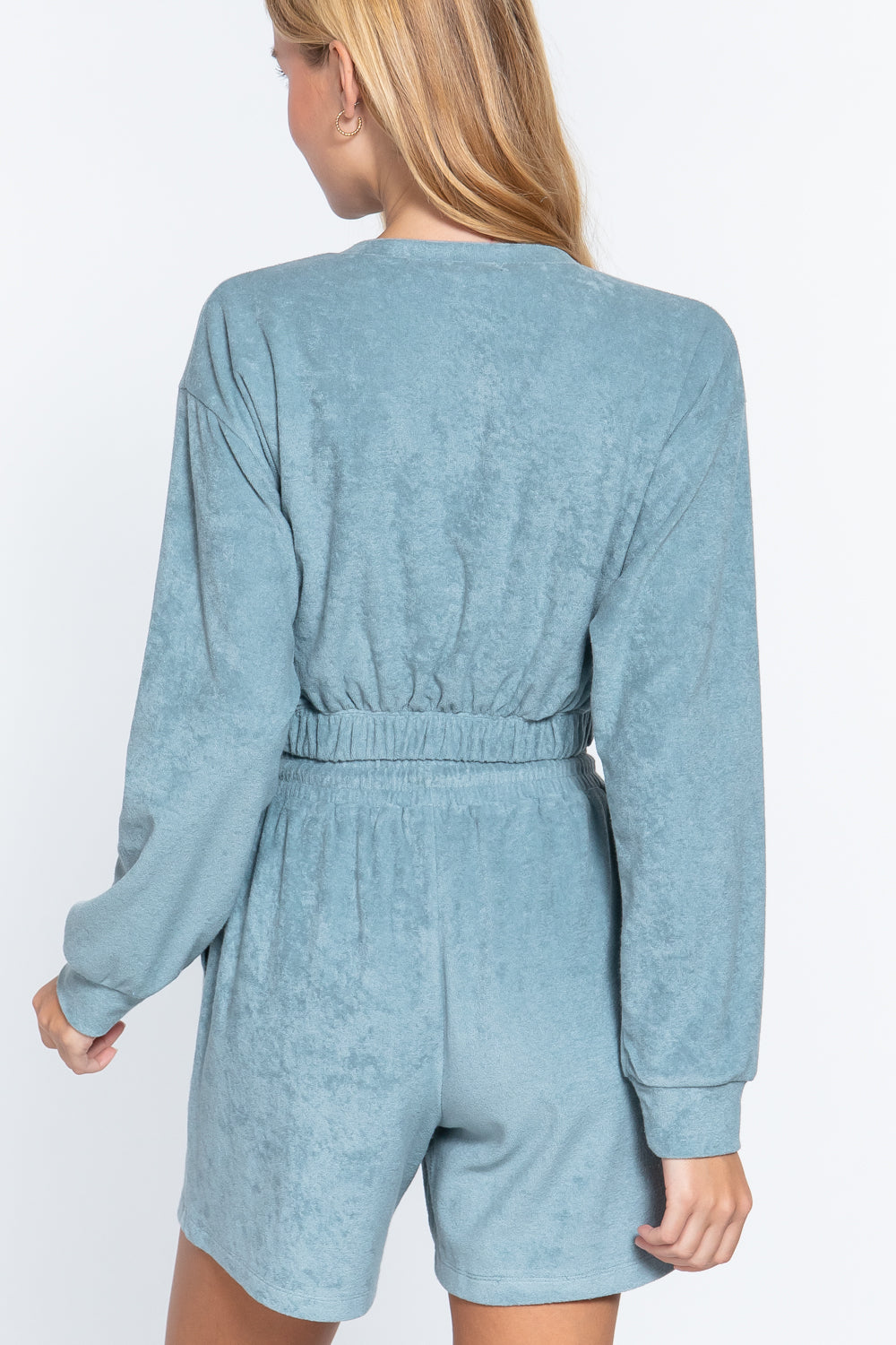 Elasticized Hem Terry Towelling Top – alternate view