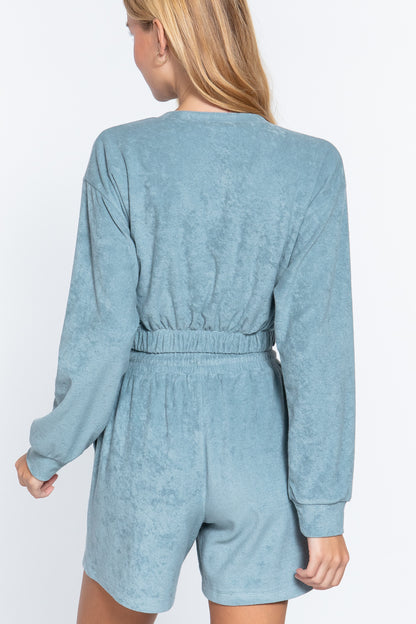 Elasticized Hem Terry Towelling Top – alternate view