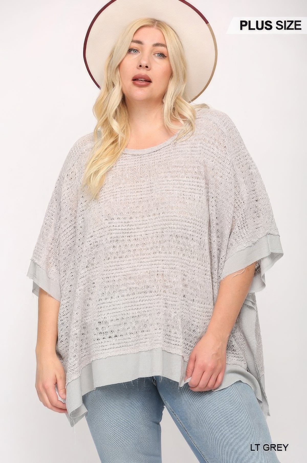 Light Knit And Woven Mixed Boxy Top With Poncho Sleeve – alternate view