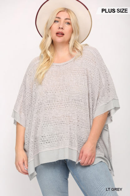 Light Knit And Woven Mixed Boxy Top With Poncho Sleeve – alternate view