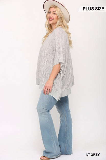 Light Knit And Woven Mixed Boxy Top With Poncho Sleeve – alternate view