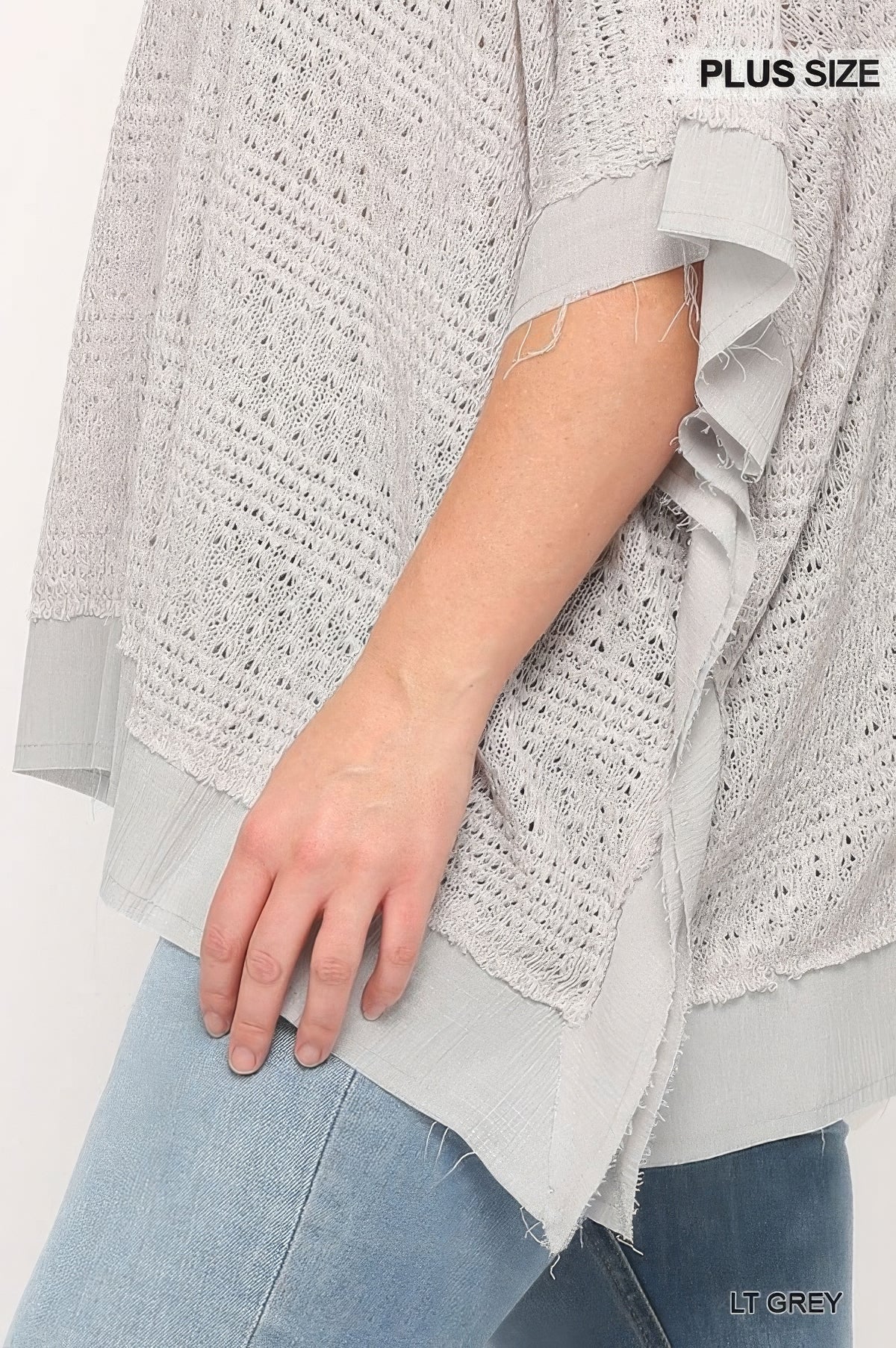 Light Knit And Woven Mixed Boxy Top With Poncho Sleeve – alternate view