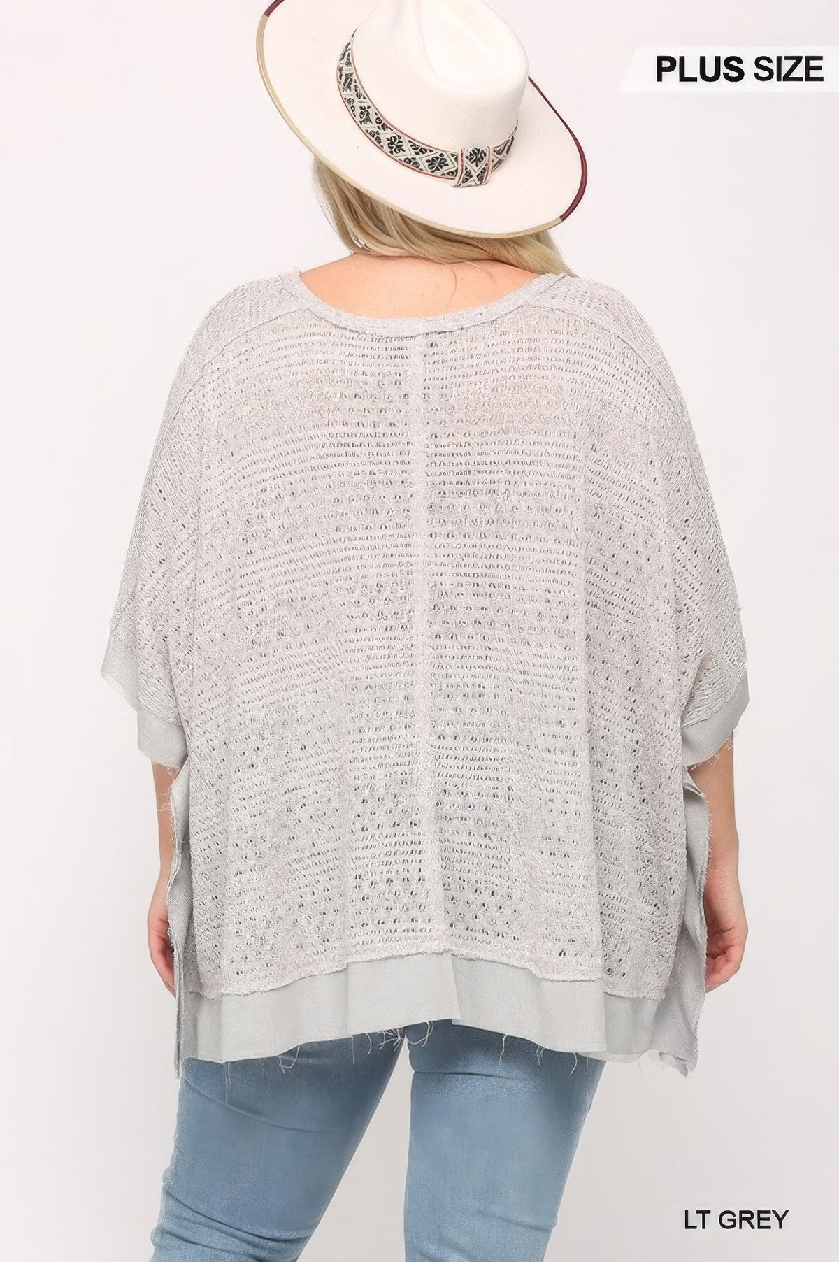 Light Knit And Woven Mixed Boxy Top With Poncho Sleeve – alternate view
