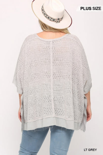 Light Knit And Woven Mixed Boxy Top With Poncho Sleeve – alternate view