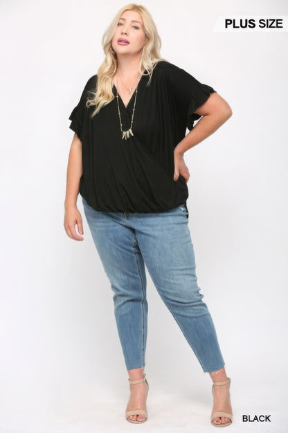 Solid Viscose Knit Surplice Top With Ruffle Sleeve – alternate view