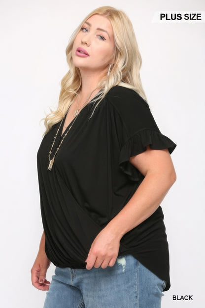 Solid Viscose Knit Surplice Top With Ruffle Sleeve – alternate view
