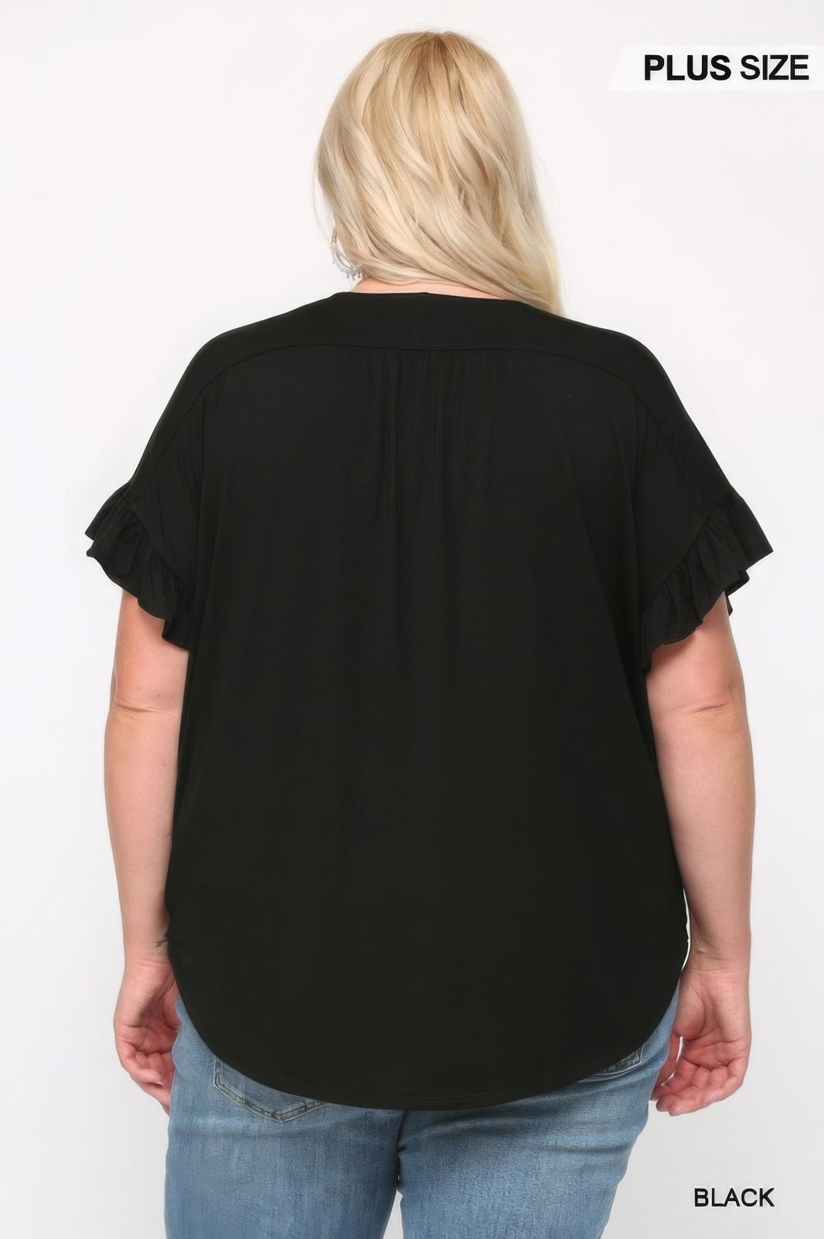 Solid Viscose Knit Surplice Top With Ruffle Sleeve – alternate view