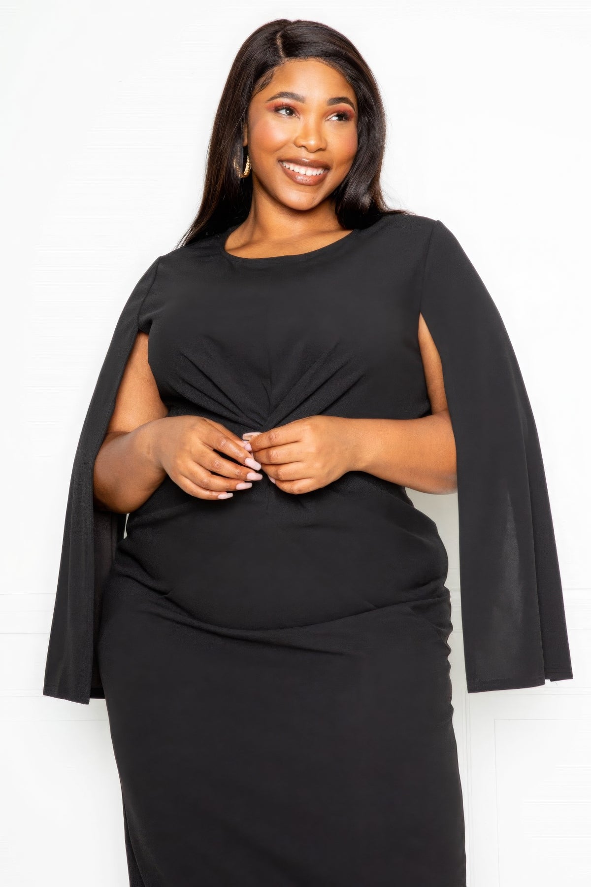Cape Sleeve Dress With Knot Detail – alternate view
