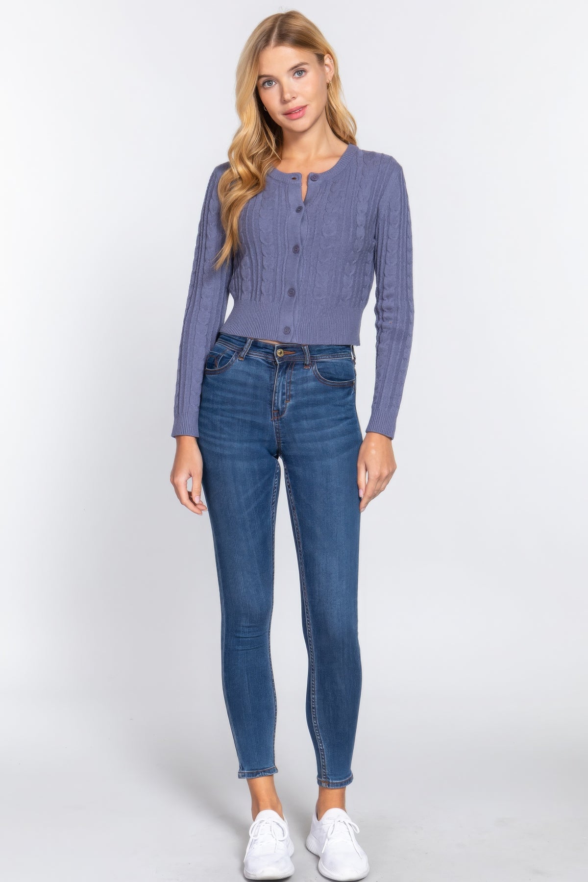 Crew Neck Cable Sweater Cardigan – alternate view