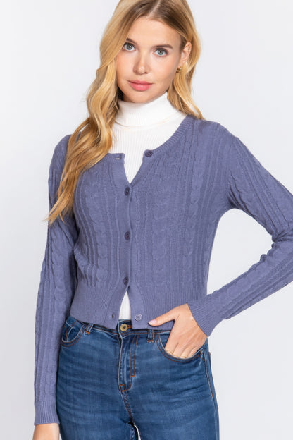 Crew Neck Cable Sweater Cardigan – alternate view