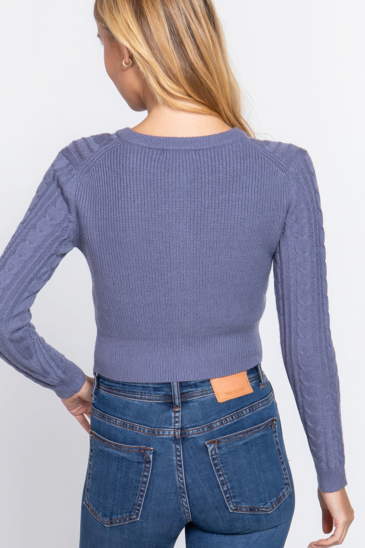 Crew Neck Cable Sweater Cardigan – alternate view