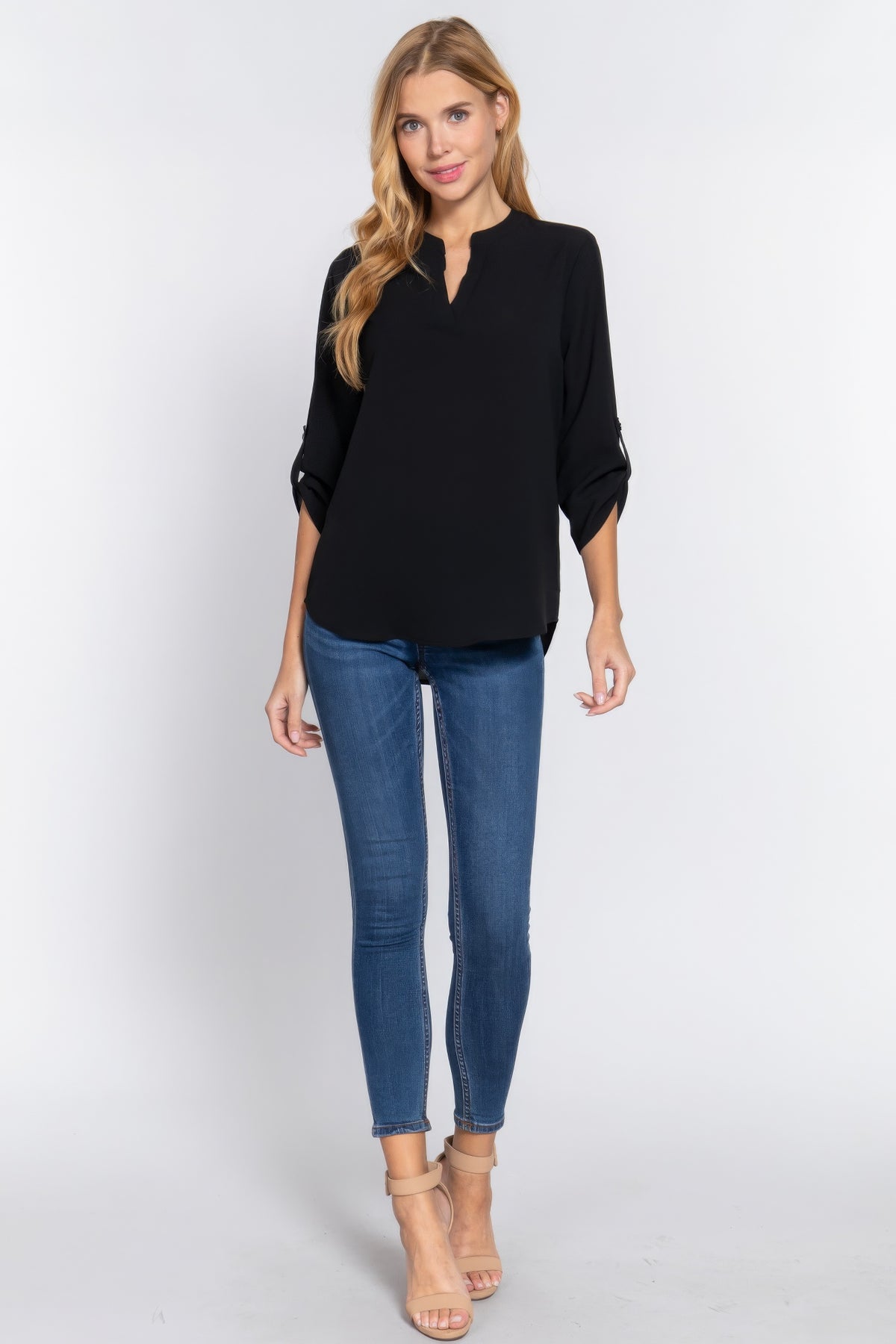 3/4 Roll Up Sleeve Woven Blouse – alternate view