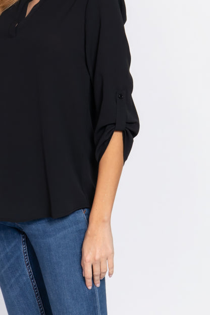 3/4 Roll Up Sleeve Woven Blouse – alternate view