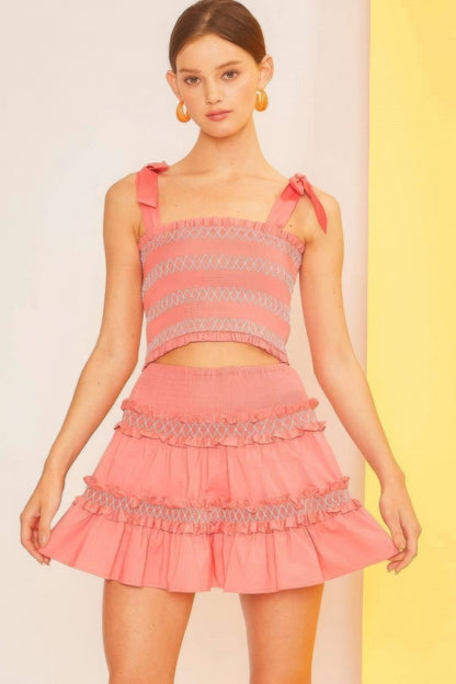 Waist Smocking Ruffle And Shirring Mini Skirt – alternate view