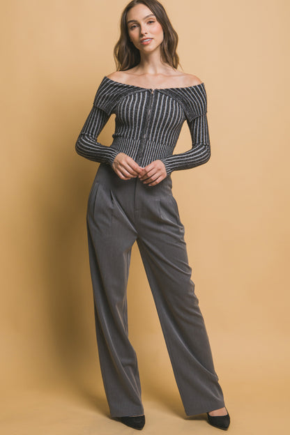 Ribbed Bardot Zip Up Long Sleeve – alternate view
