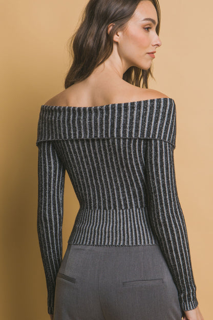 Ribbed Bardot Zip Up Long Sleeve – alternate view