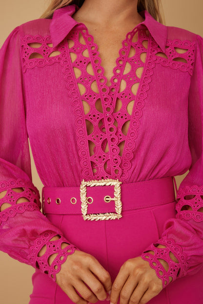 Crochet Detailed Woven Top Fashion Jumpsuit – alternate view