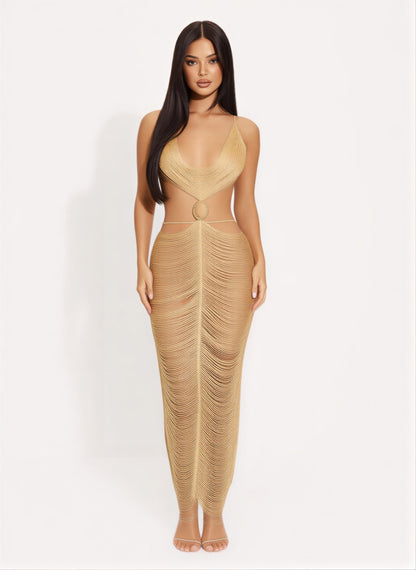 Metallic Cut Open Back Maxi Dress
