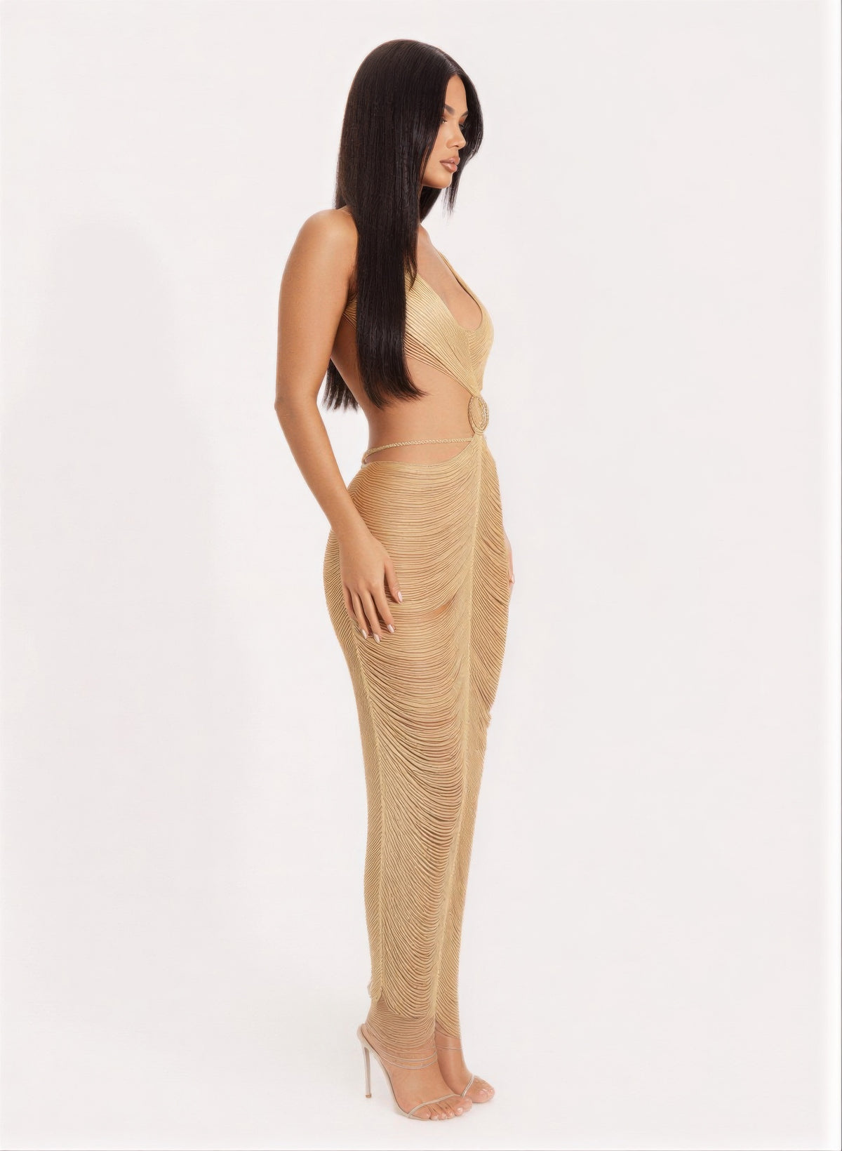 Metallic Cut Open Back Maxi Dress