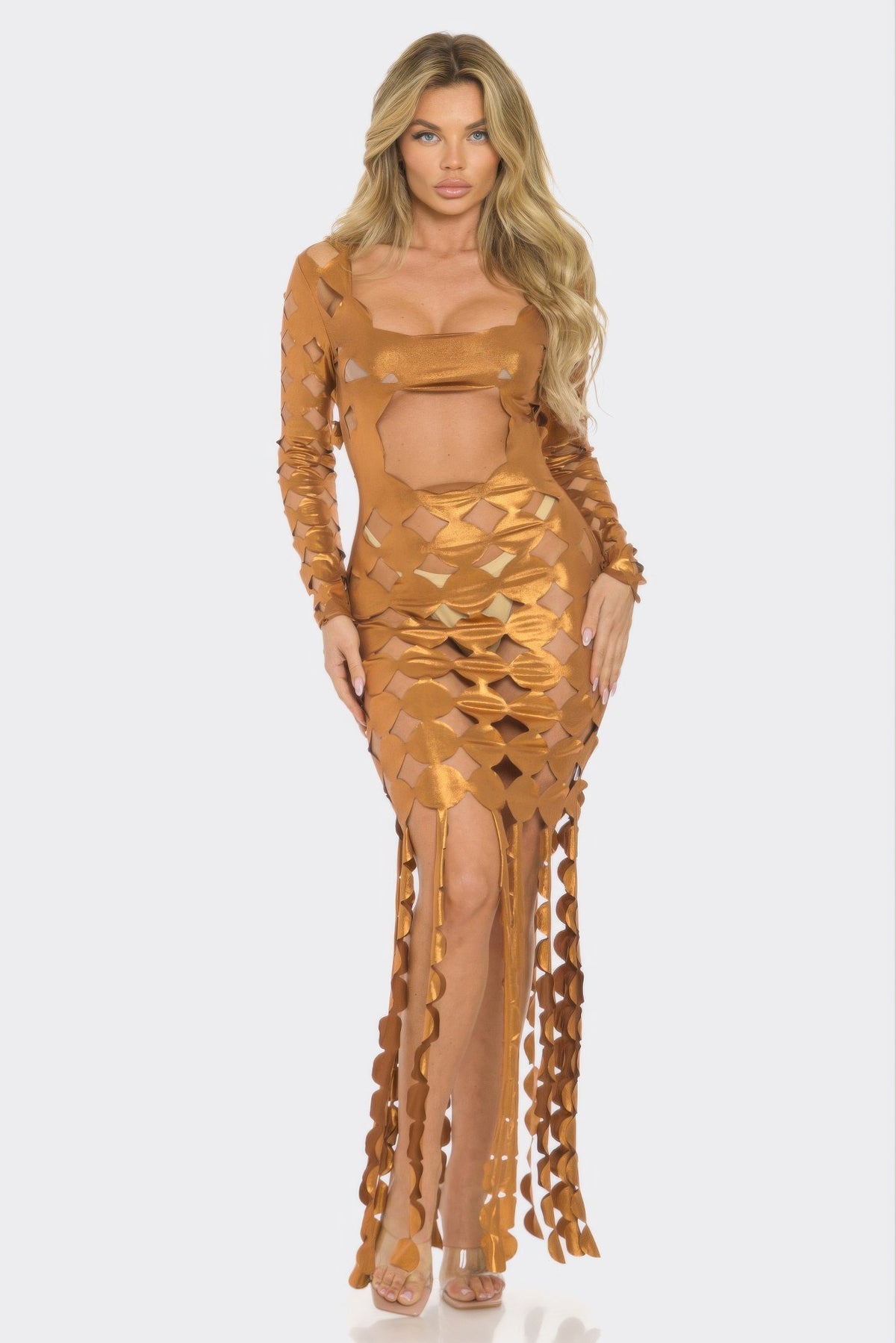 Metallic Sexy Cut Out Maxi Dress